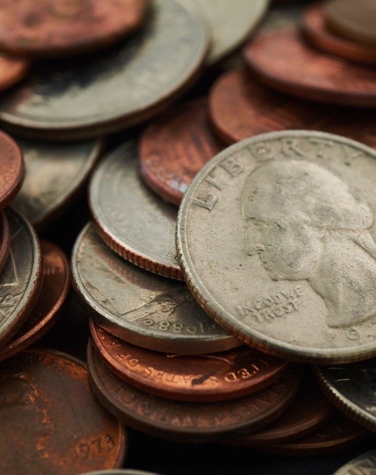 A pile of copper one-cent coins